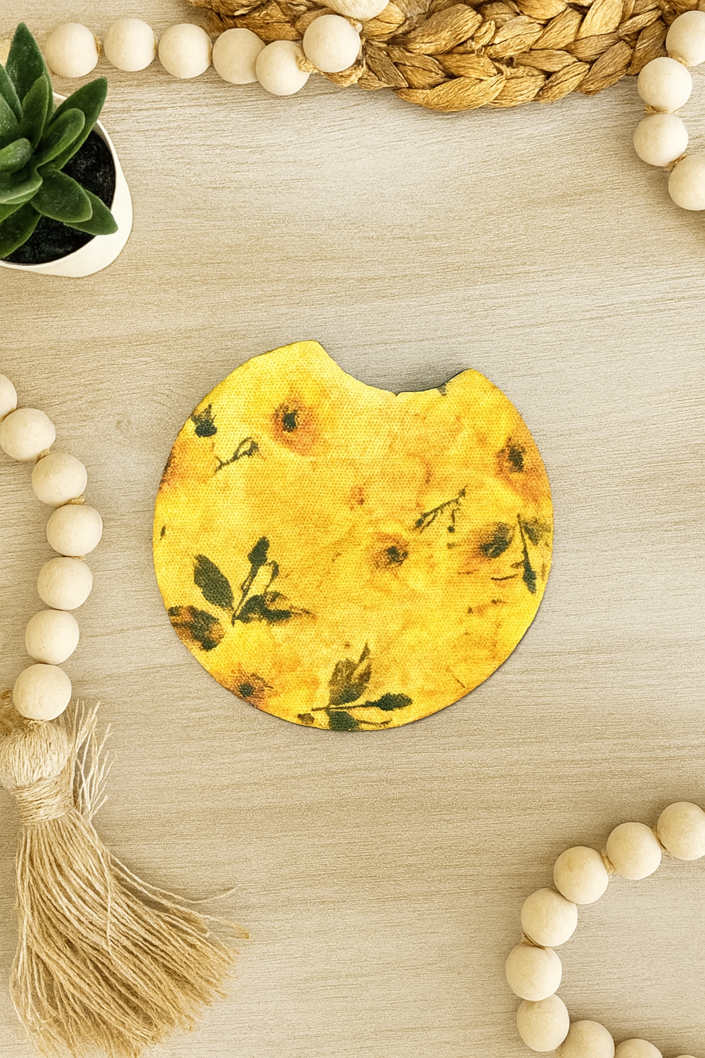 YELLOW FLOWERS CAR COASTERS