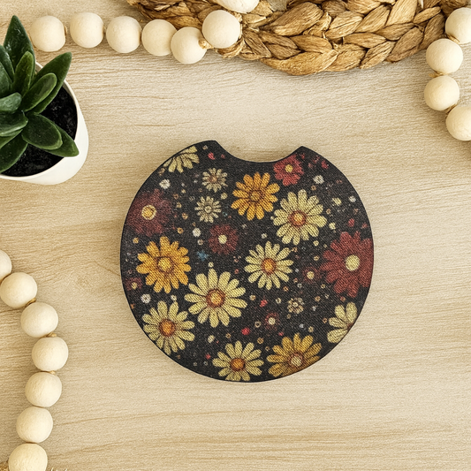 RETRO FLOWERS CAR COASTERS