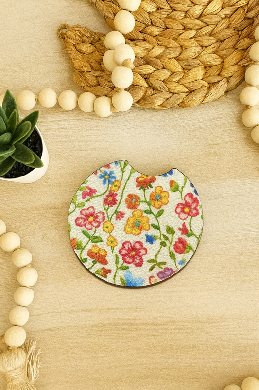 EMBROIDERED FLOWERS CAR COASTERS