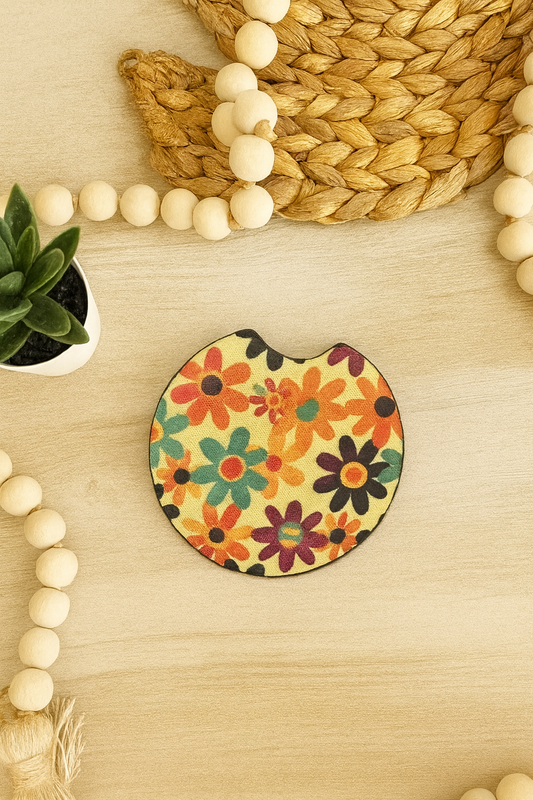 RETRO FLOWERS CAR COASTERS