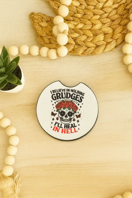 HOLD GRUDGES CAR COASTERS