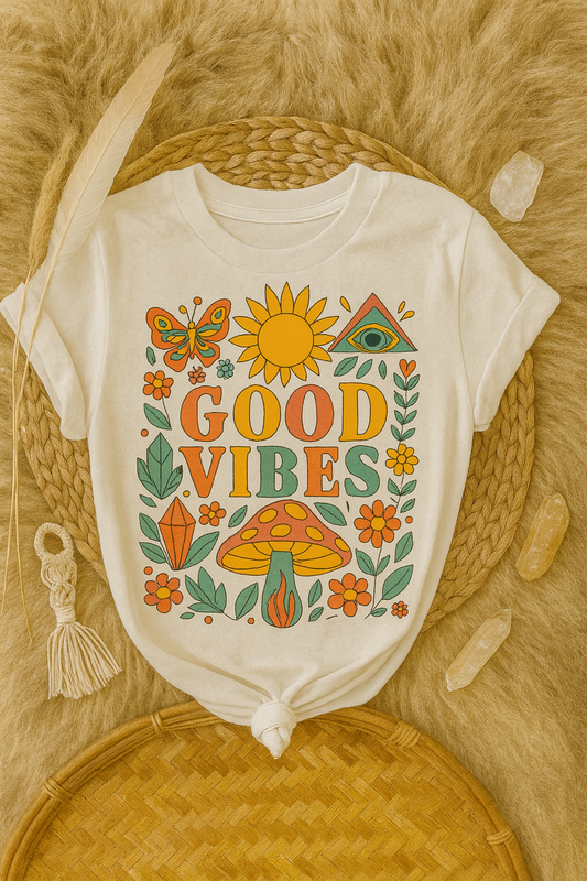 SHORT SLEEVE GRAPHIC TEE -  GOOD VIBES