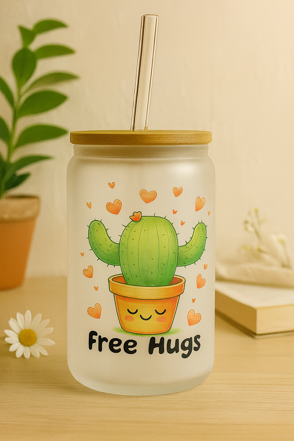 16OZ GLASS CAN FREE HUGS