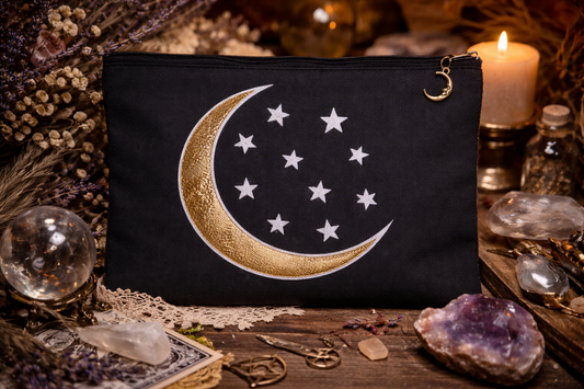 MOONS & STARS CANVAS ZIPPER BAG